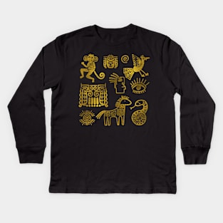 Aztec ancient animals gold symbols Kids Long Sleeve T-Shirt